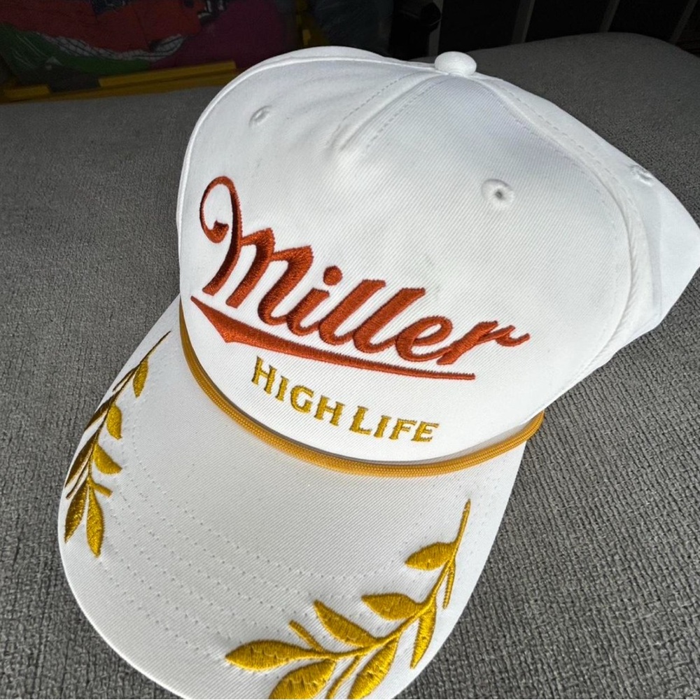 Miller High Life White Cap with Gold Embroidery